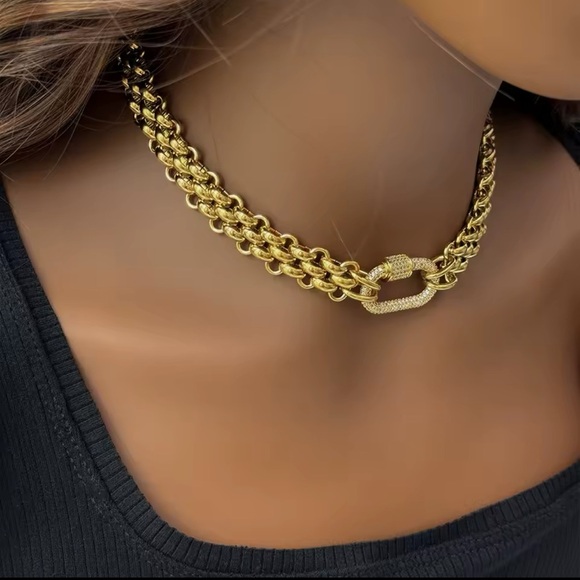Anthropologie Double Link 18K Gold Stainless Steel Elegant Gold Chain Necklace - Picture 1 of 9